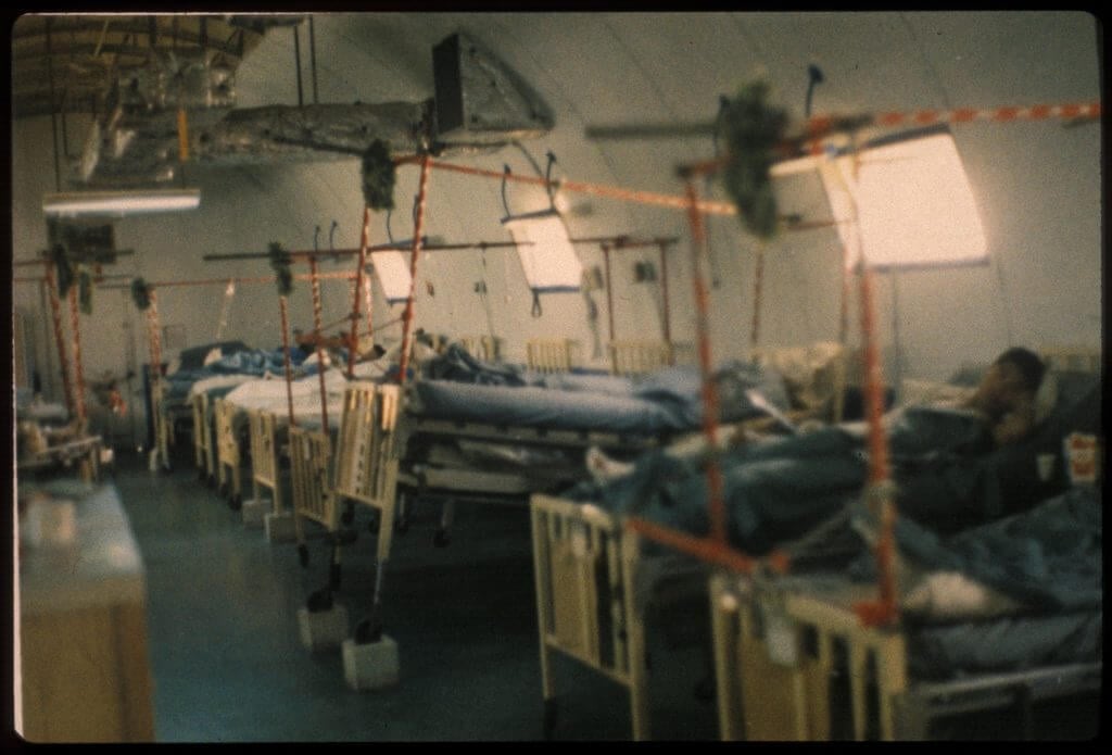 Interior shot of hospital.