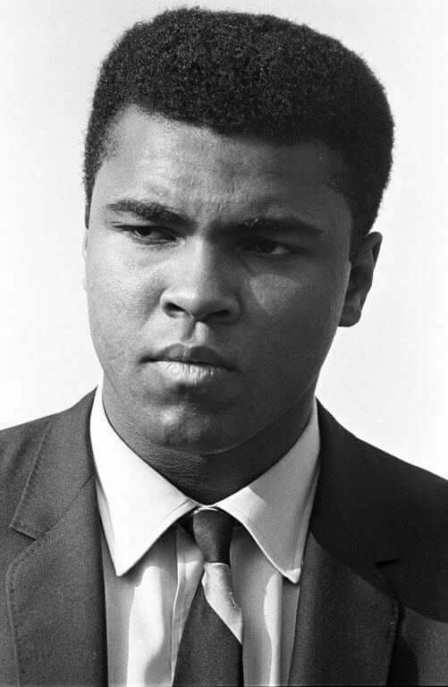 Muhammad Ali looking stern.
