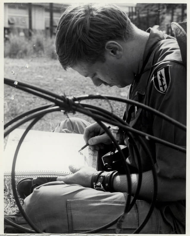 Soldier sketching.