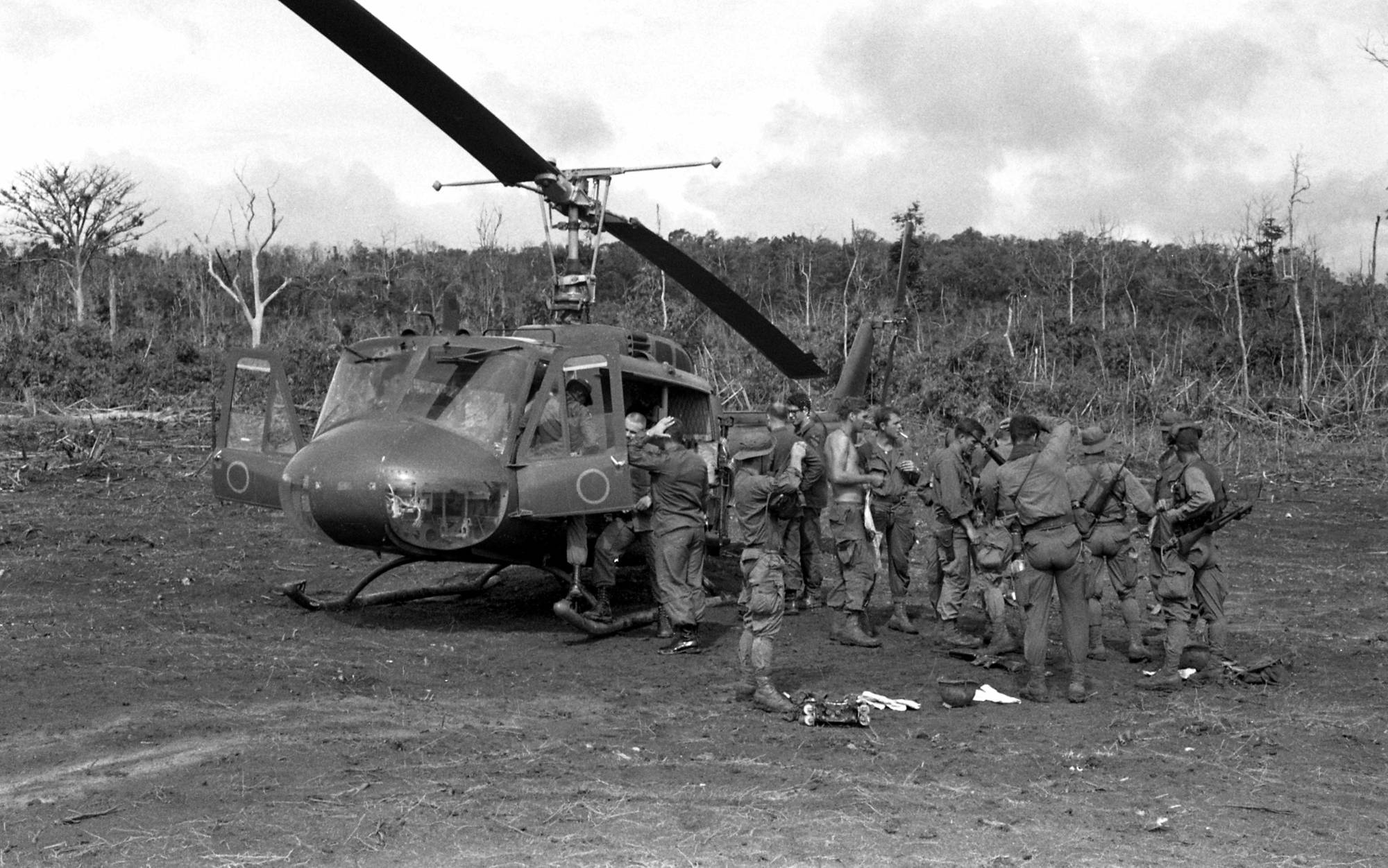Infantry units and a helicopter.