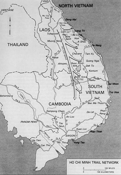 Black and white map of SE Asia and the Ho Chi Minh Trail.