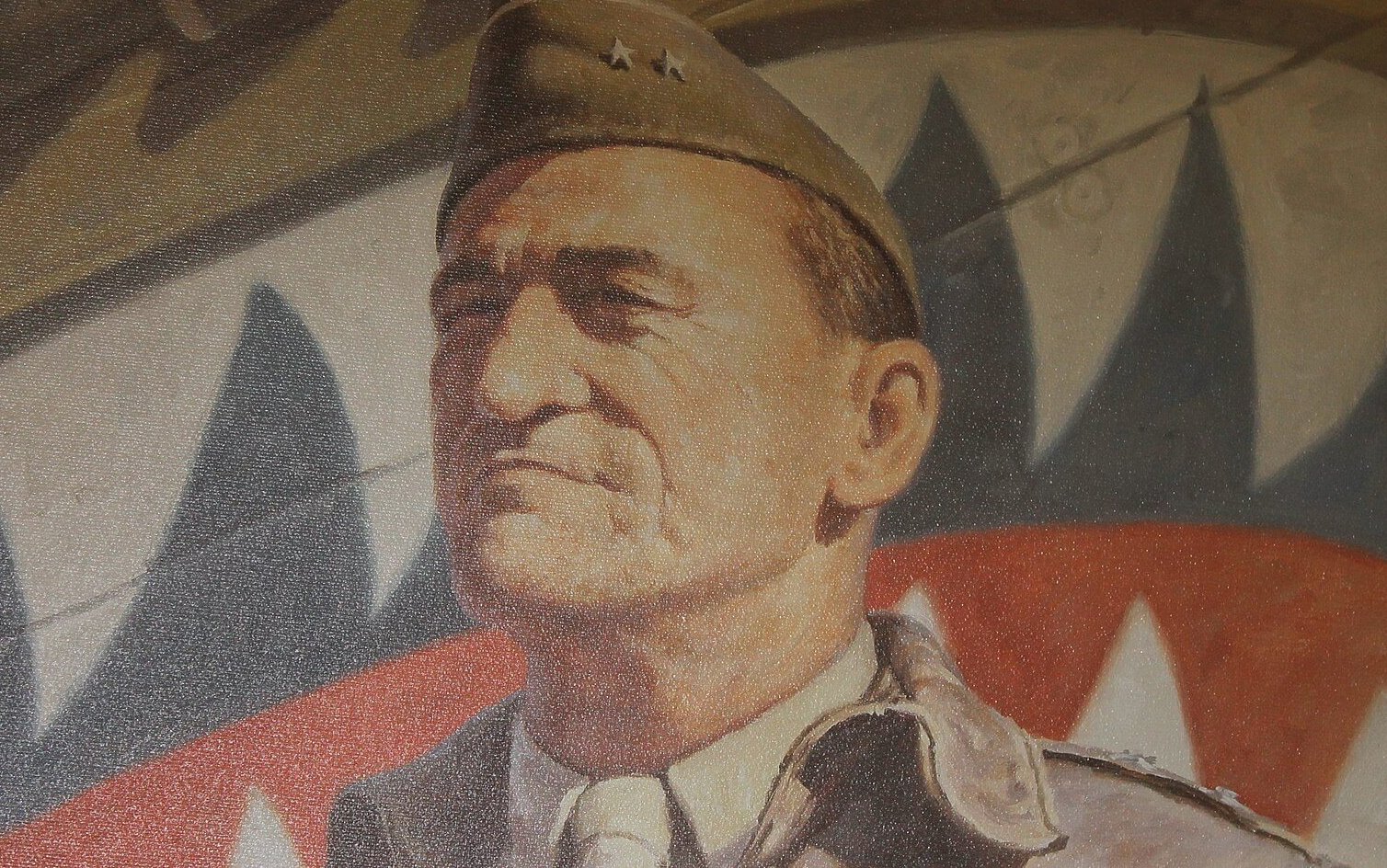 A close-up painting of an American general.