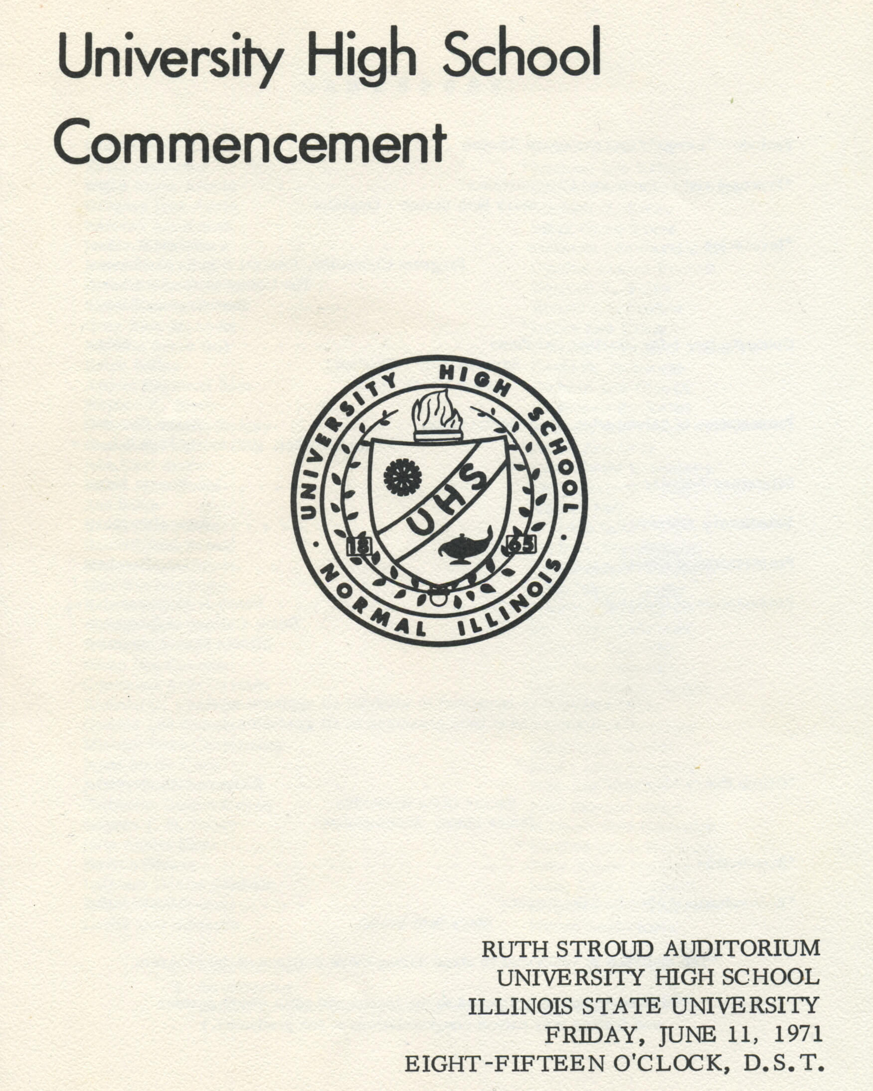 Commencement cover for University High School, 1971.