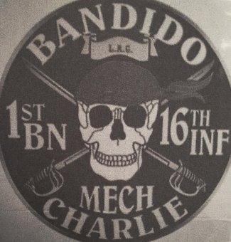 Bandido Charlie insignia with skull and swords.