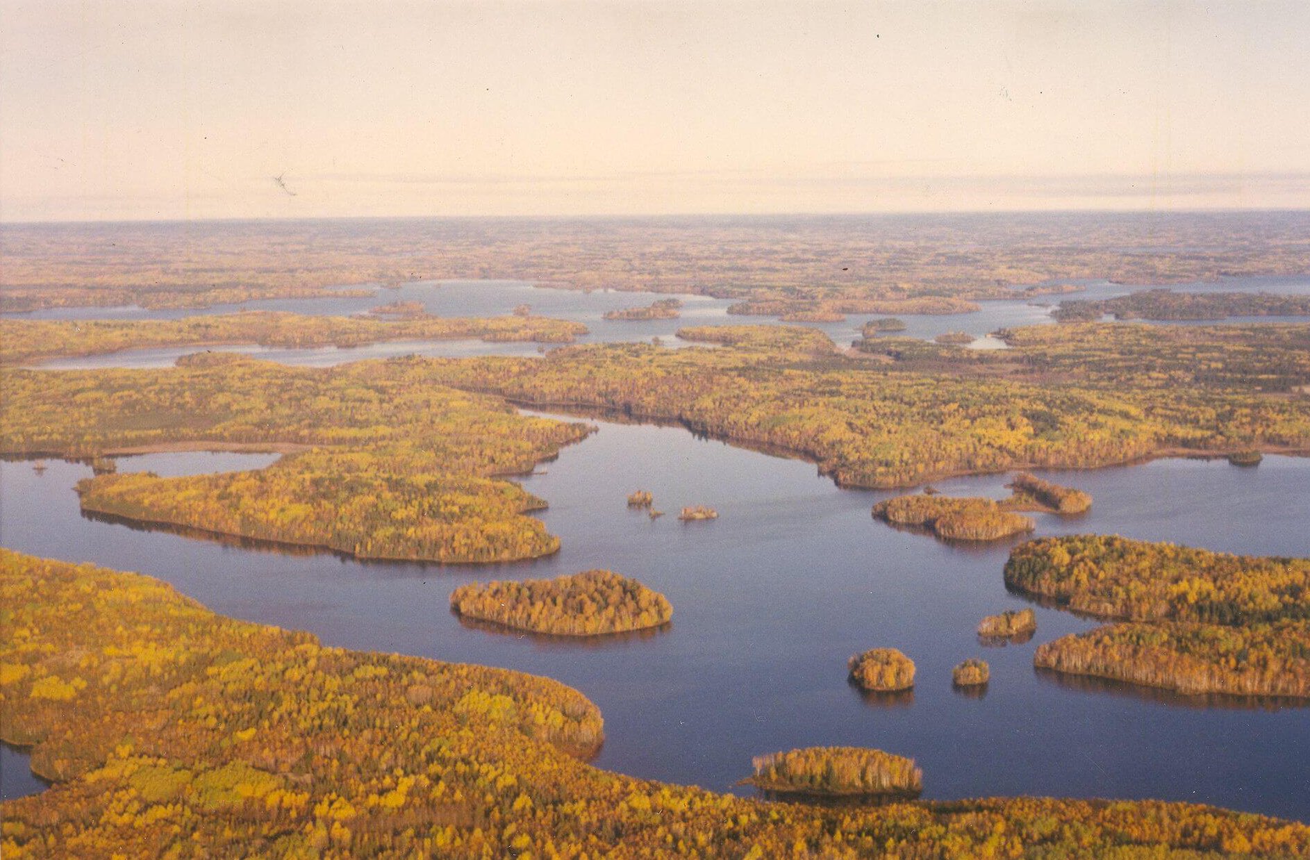 Aerial view of lakes in autumn.