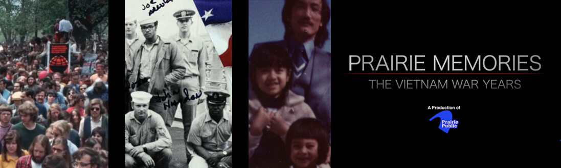 Collage of Vietnam War images and graphic saying Prairie Memories: The Vietnam War Years