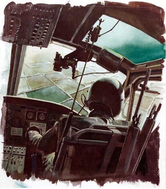 Paiting of a bomber plane cockpit