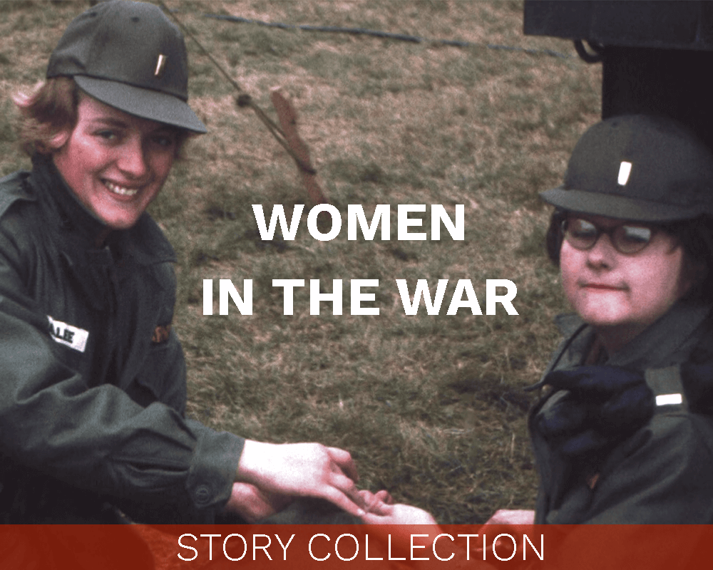 Two women and the text "Women in the War."