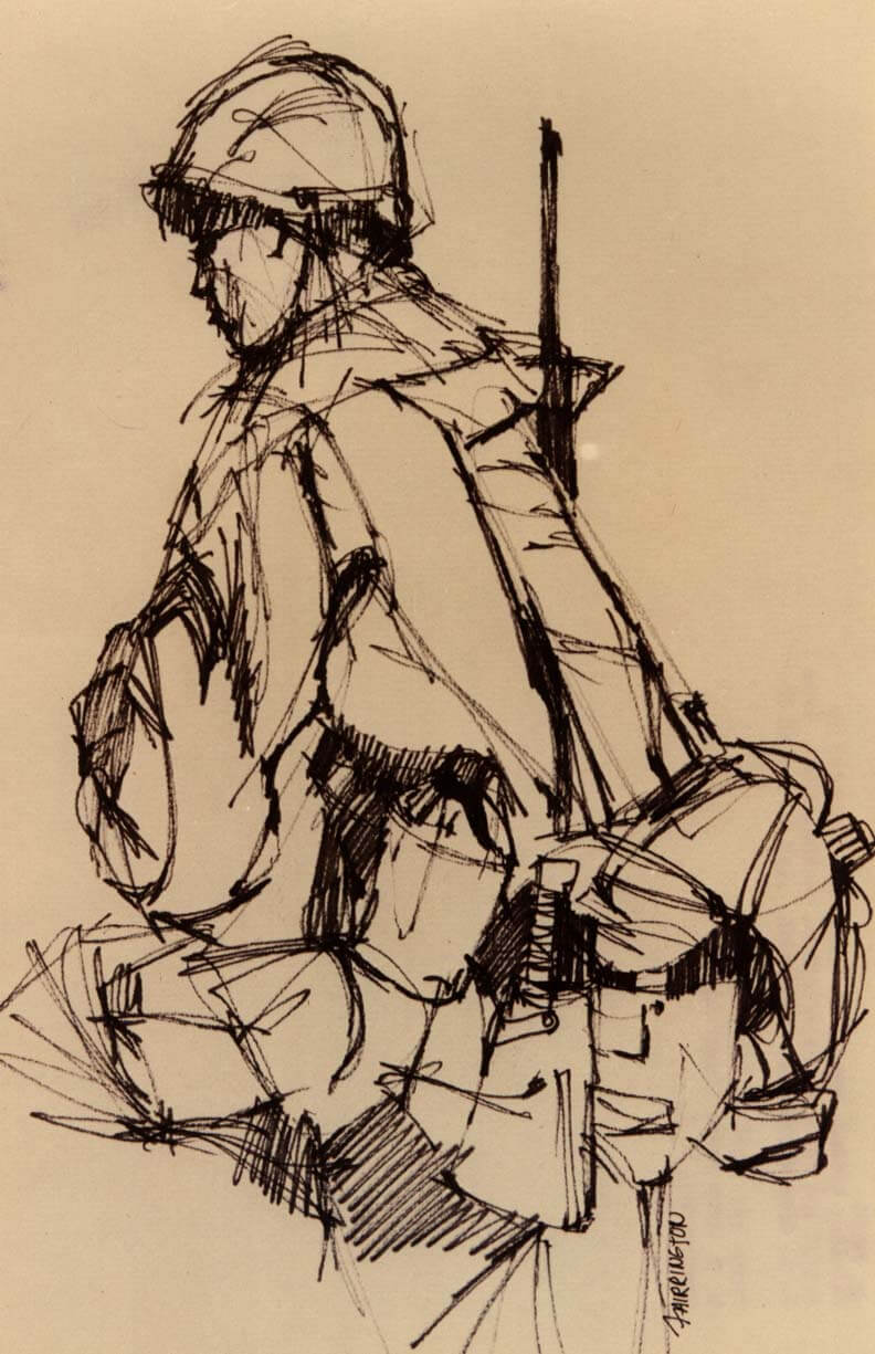 Sketch of a soldier sitting on the ground