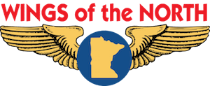Wings of the North logo--gold wings coming out of an emblem of the state of Minnesota.