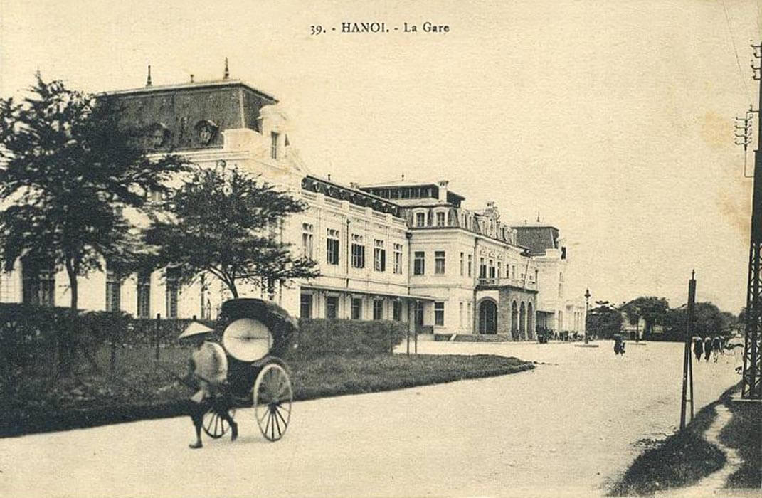 Archival photos of a large French building in Hanoi, Vietnam.
