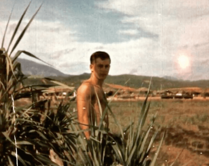 Vietnam veteran in desert landscape.