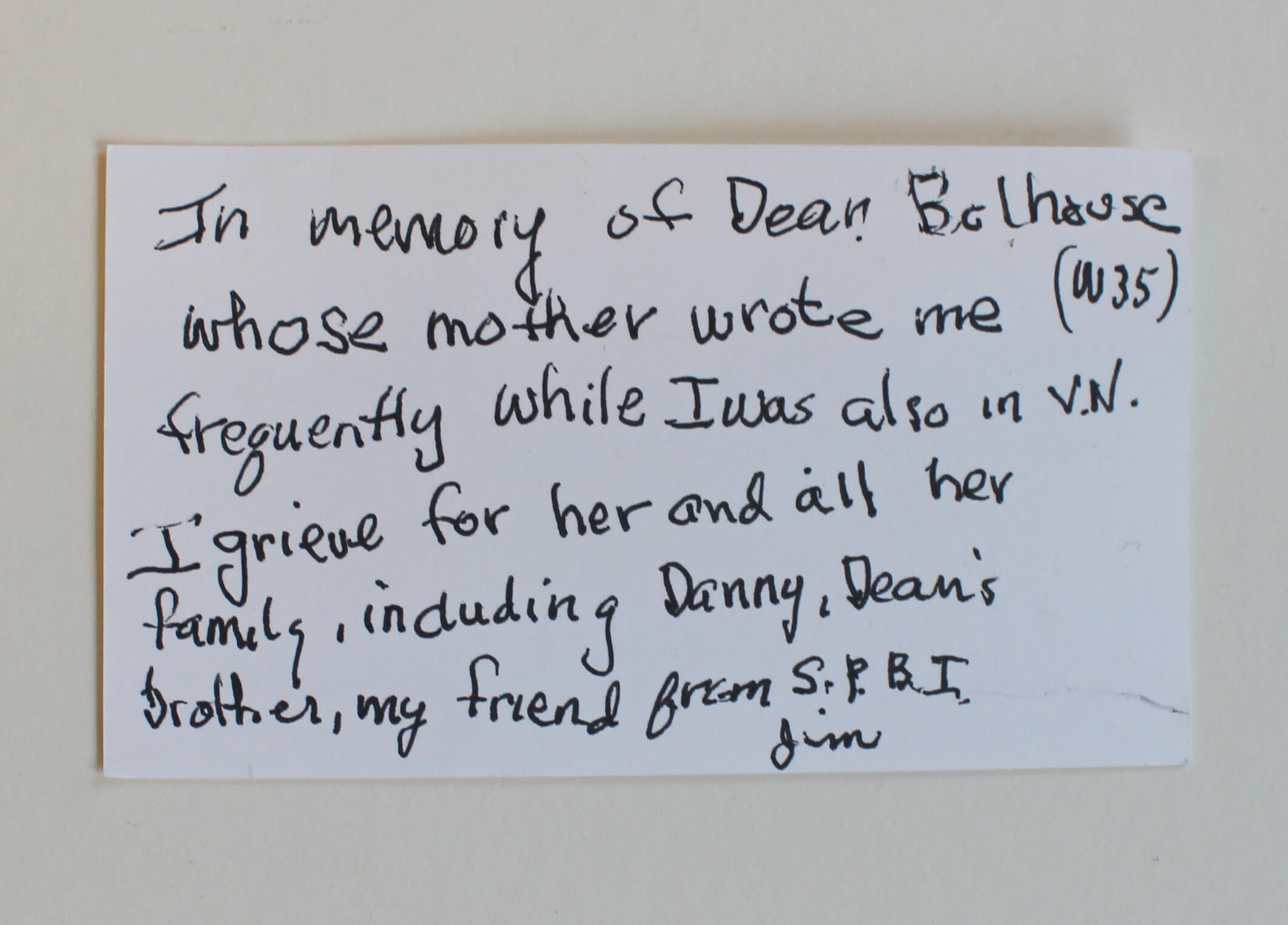 Handwritten note to Dean Bolhouse