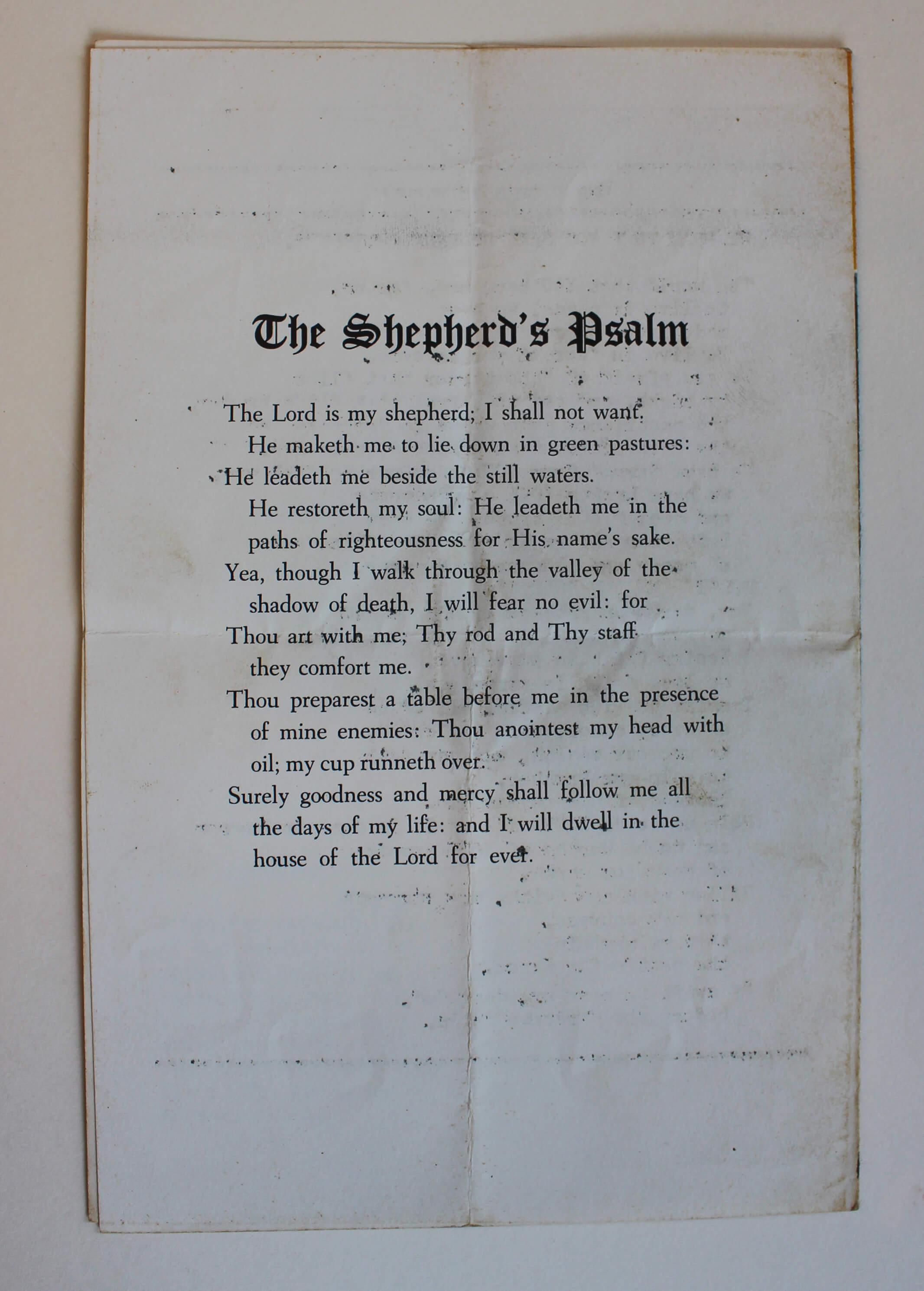 Back of a memorial service program- The Shepherd's Psalm