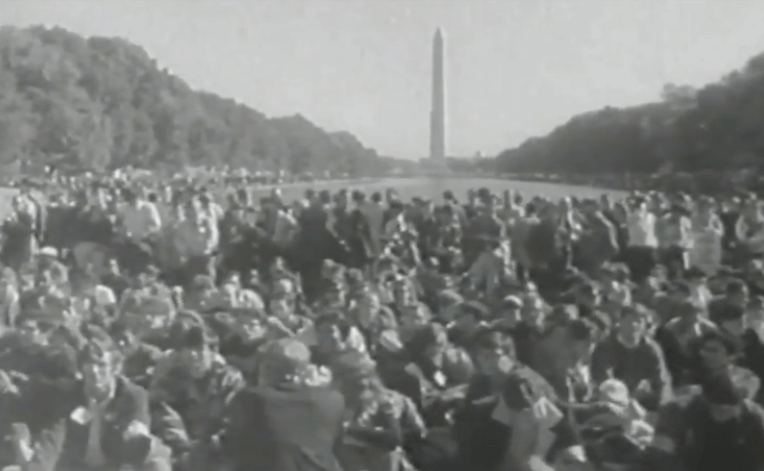 Black and white photo of protesters in Washington, D.C.
