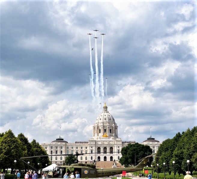Missing Man Flyover Formation over the Minnesota State Capitol