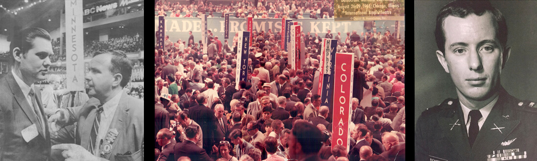 Collage of a political convention and war soldiers