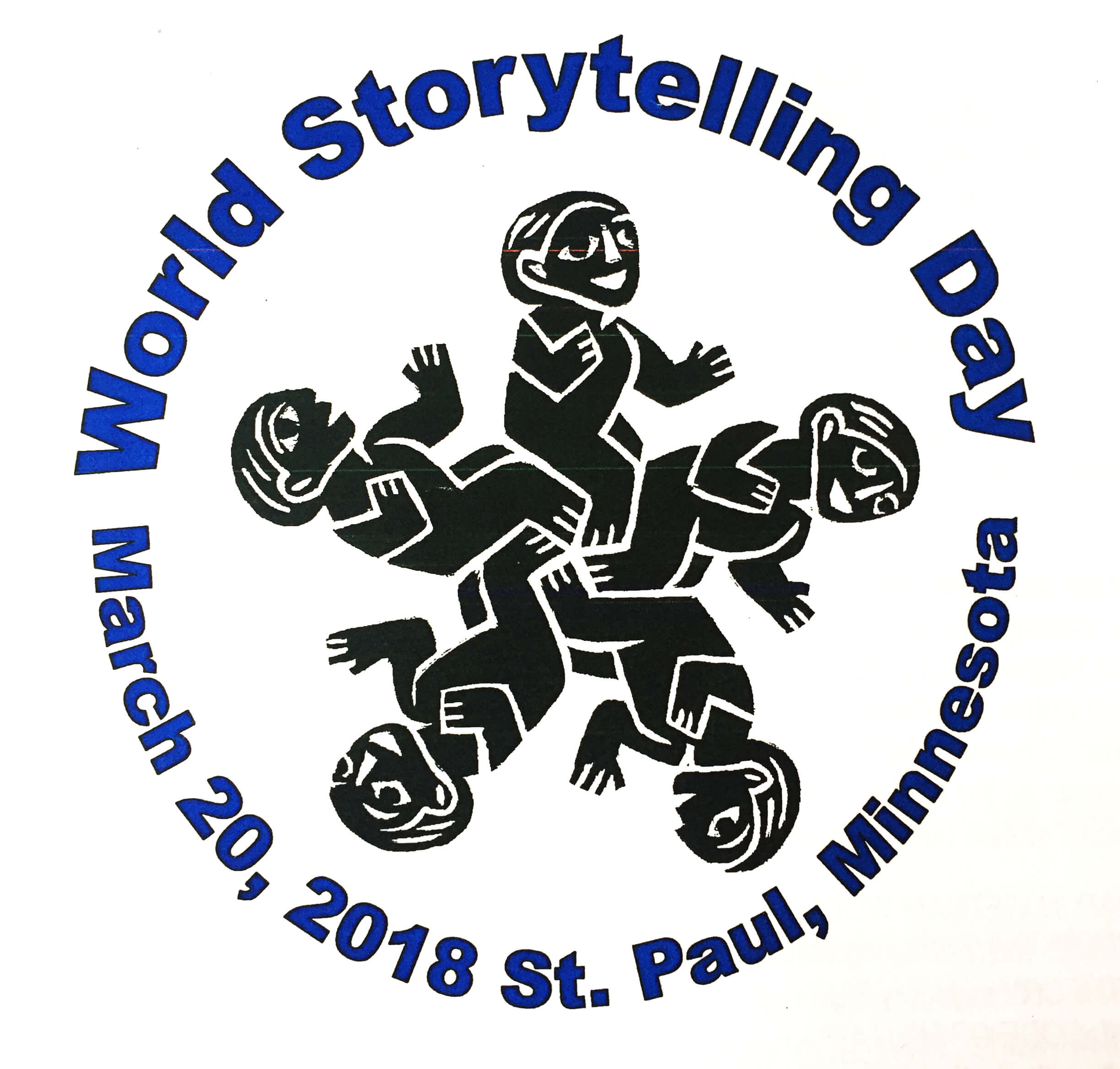 World Storytelling Day logo with illustration of people in a circle