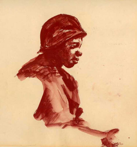 Charcoal sketch of African American soldier