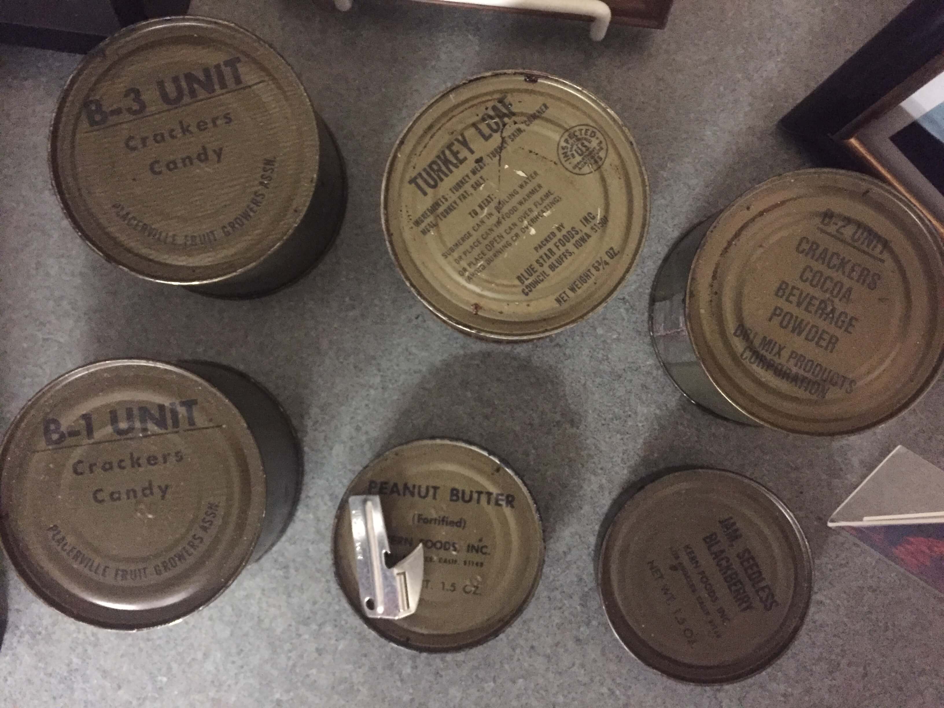 Cans of c-rations from the Vietnam War