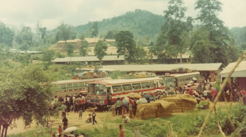 Thai refugee camp and busses