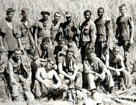 Black and white photo of a group of Vietnam veterans