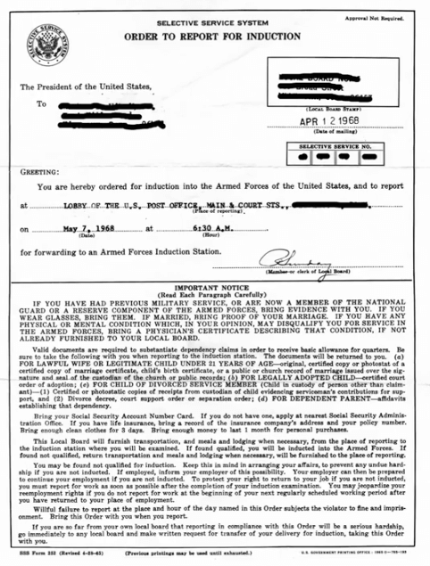 Vietnam War draft notice